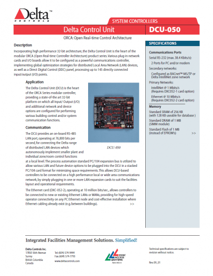 Datenblatt DDC-Controller Delta Control Unit DCU-050