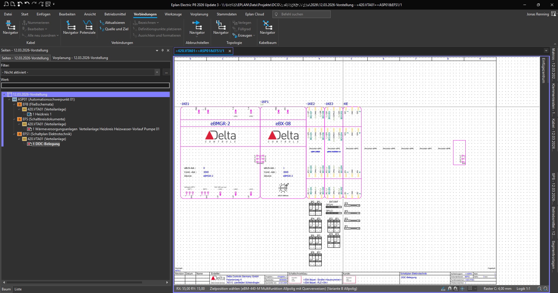 Schaltplan Elektrotechnik - DDC-Belegung Delta Modulen
