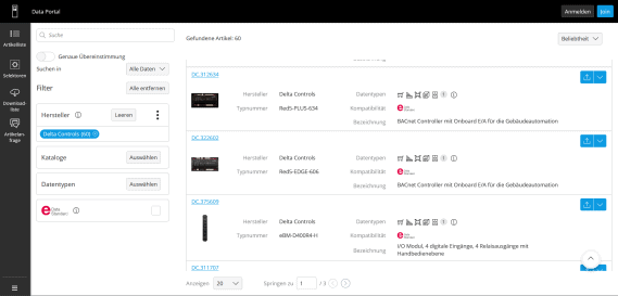 EPLAN Data Portal mit Delta Controls Produktauswahl