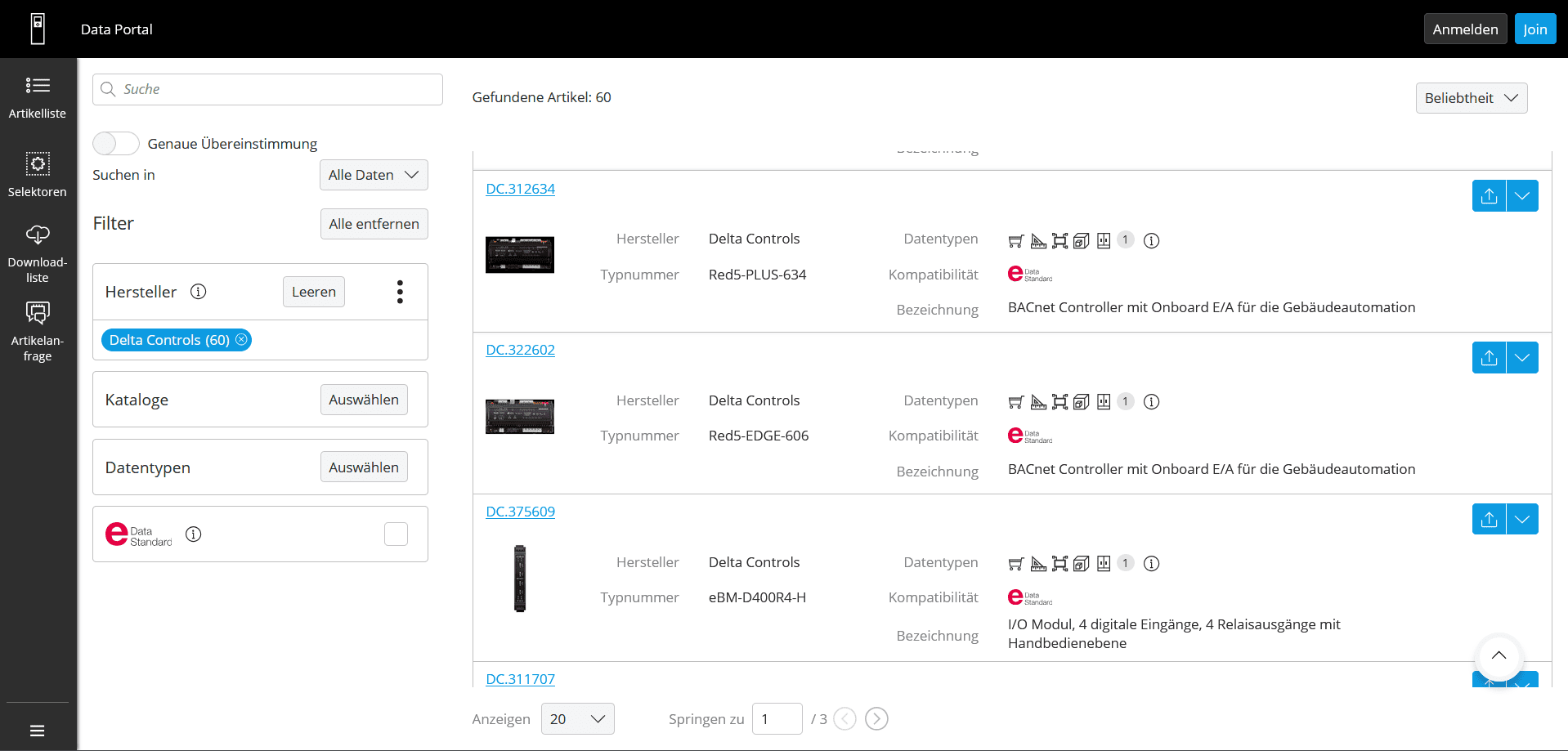 EPLAN Data Portal mit Delta Controls Produktauswahl