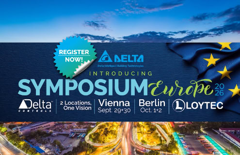 Delta Controls bei der Symposium Europa 2026 in Wien und Berlin, Fokus auf innovative Gebäudetechnologien und europäische Zusammenarbeit.